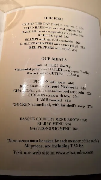 menu 2 of ETXANOBE