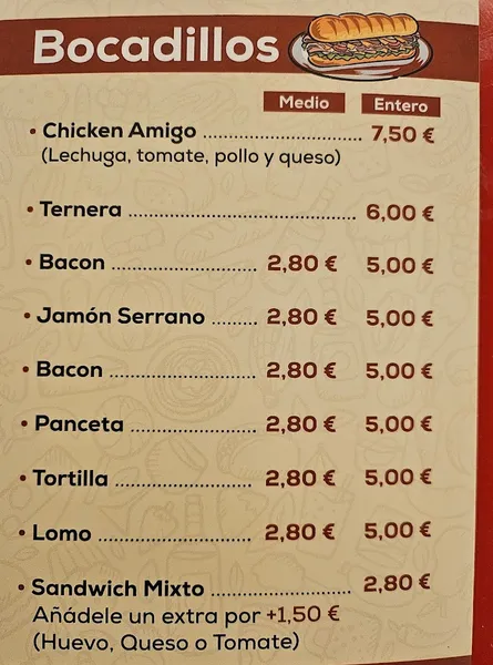 menu 1 of Los Amigos Vallecas