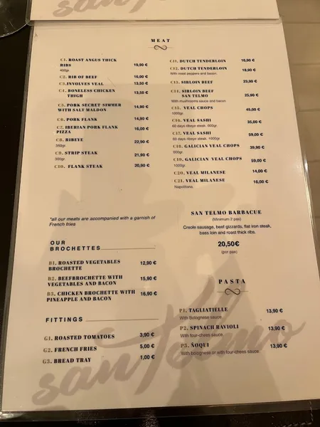 menu 1 of Asador Argentino San Telmo