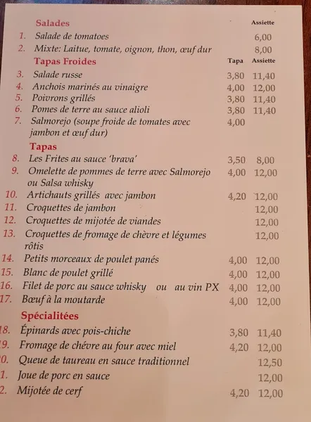 menu 1 of La Sacristía Tapas