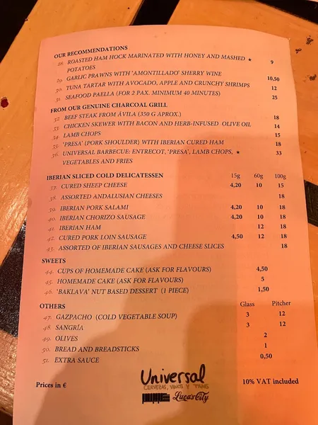 menu 0 of Universal People Bar de Tapas