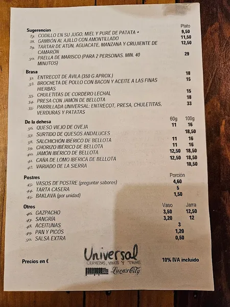 menu 2 of Universal People Bar de Tapas