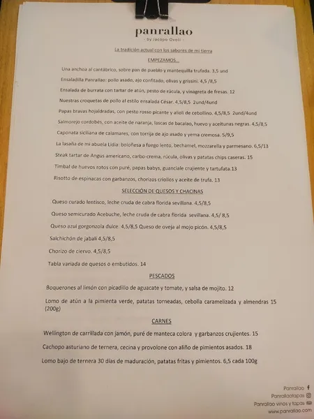 menu 0 of Panrallao