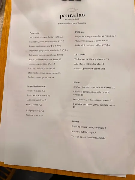 menu 1 of Panrallao