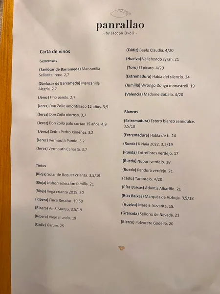 menu 2 of Panrallao