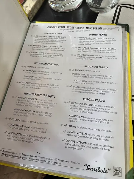 menu 0 of Restaurante Garibolo - Restaurante Vegetariano en Bilbao