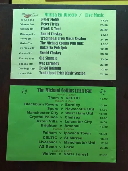 menu 0 of The Michael Collins Irish Pub