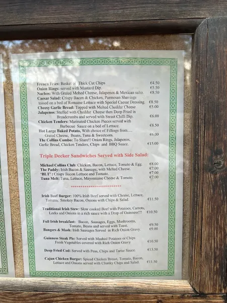 menu 1 of The Michael Collins Irish Pub