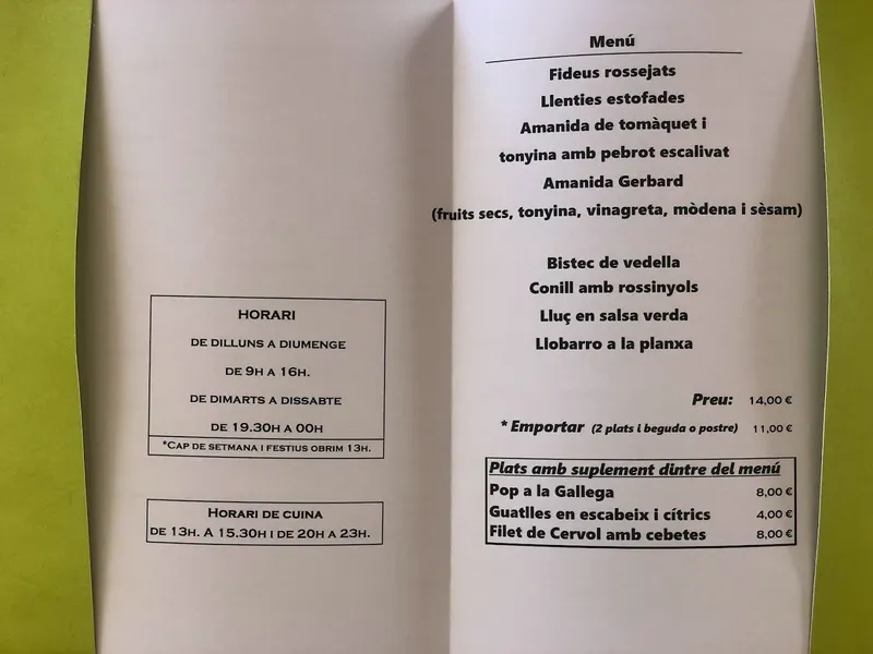 menu 2 of Restaurante Gerbard