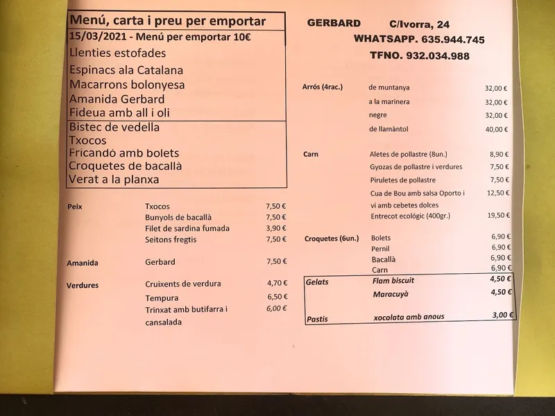 menu 0 of Restaurante Gerbard