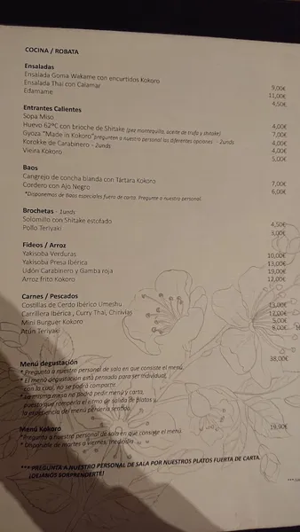 menu 2 of Kokoro gastro sushi