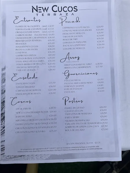 menu 1 of Terraza New Cuco's