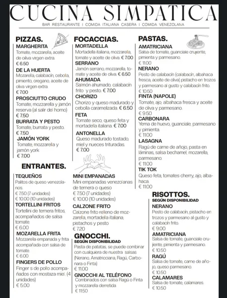 menu 2 of Cucina Simpatica Madrid