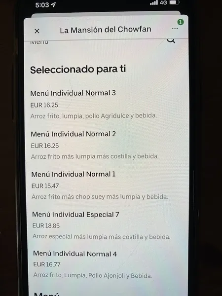 menu 0 of Restaurante La Mansión del Chowfan