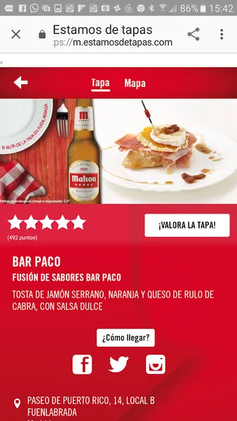 menu 1 of Bar Paco