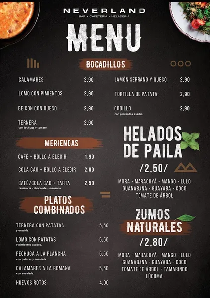 menu 1 of Neverland Cafetería Cerveceria