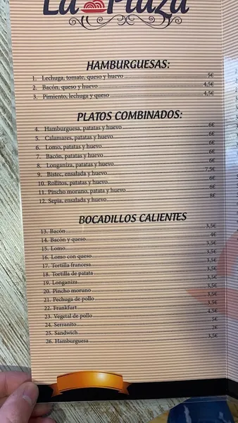 menu 0 of La Plaza café-bar