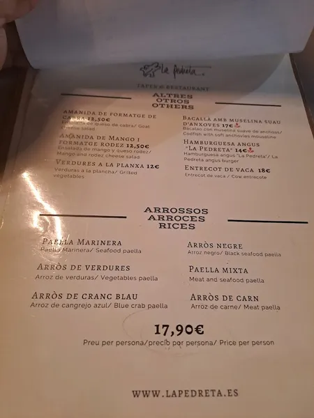menu 1 of La Pedreta