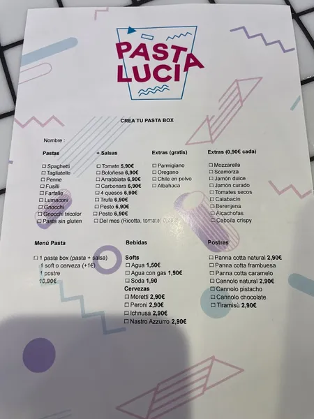 menu 2 of Pasta Lucia