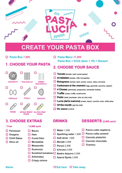 menu 0 of Pasta Lucia