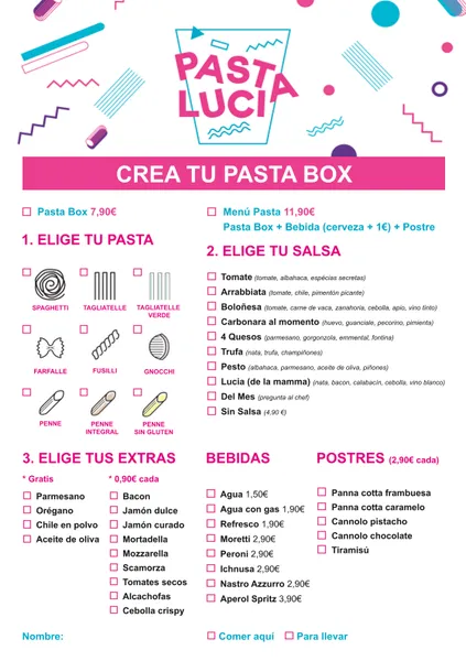 menu 1 of Pasta Lucia