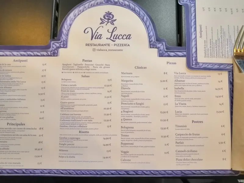 menu 1 of Via Lucca - Restaurante en Granada