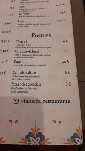 menu 2 of Via Lucca - Restaurante en Granada
