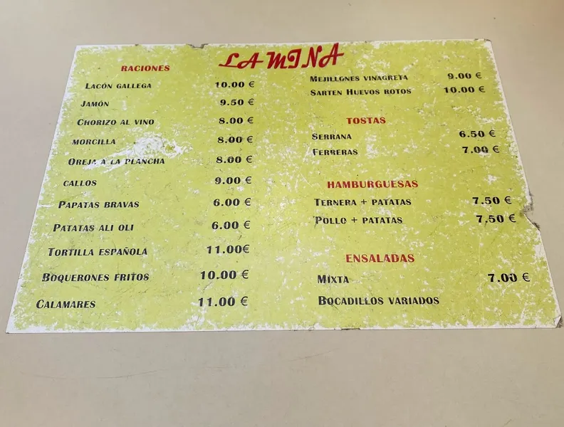 menu 0 of Bar La Mina