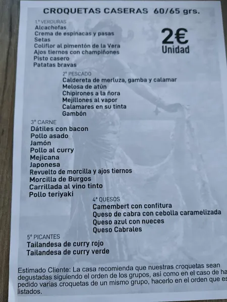 menu 1 of Mata Hari Croquetería
