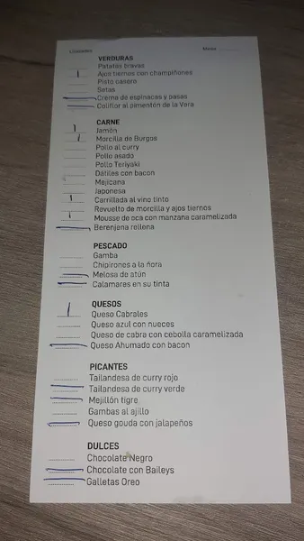 menu 2 of Mata Hari Croquetería