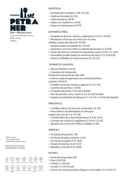 menu 0 of Petraher restaurante