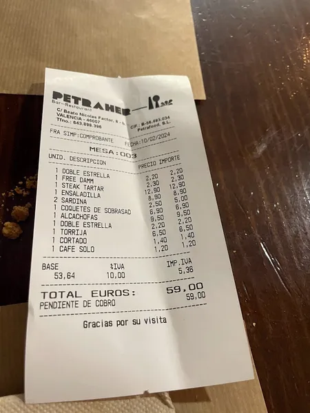 menu 2 of Petraher restaurante