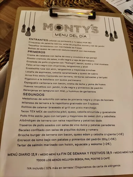 menu 1 of Monty's