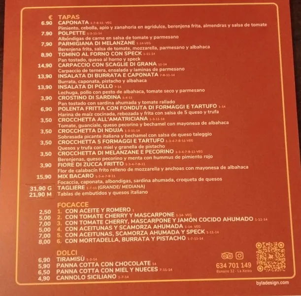 menu 0 of Bacaro