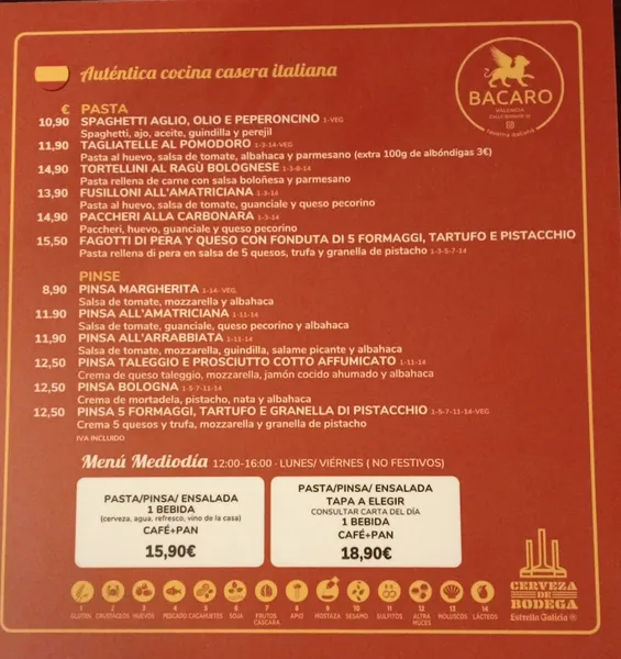 menu 1 of Bacaro