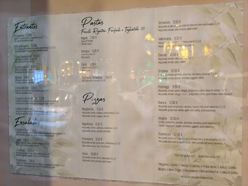 menu 0 of Terranova | Restaurante italiano Valencia