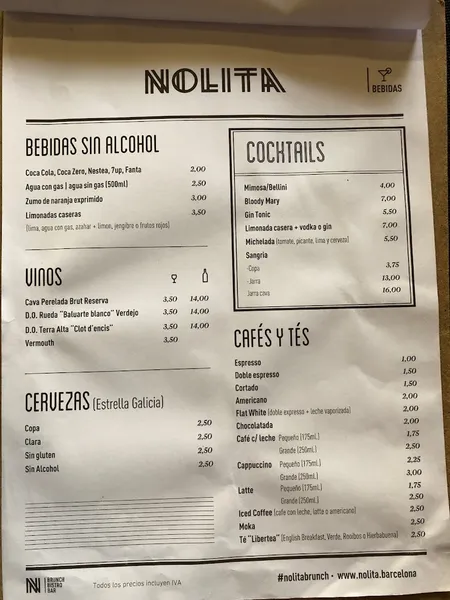 menu 0 of NOLITA