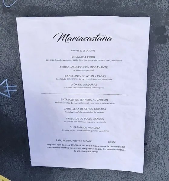 menu 2 of Mariacastaña - Aluche