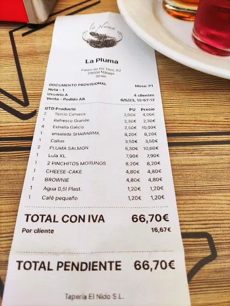 menu 0 of La Pluma,El Nido