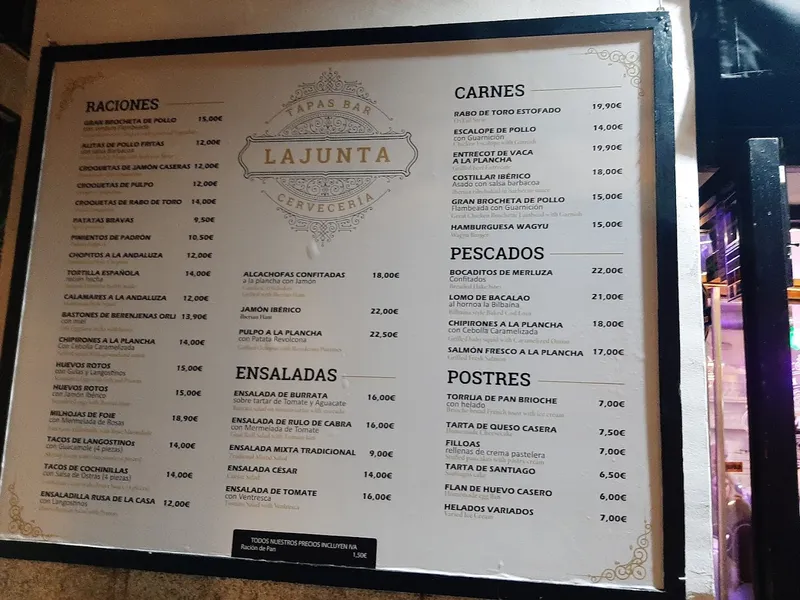 menu 1 of Cervecería La Junta
