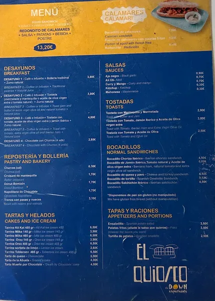 menu 0 of El Quiosco Down Experience