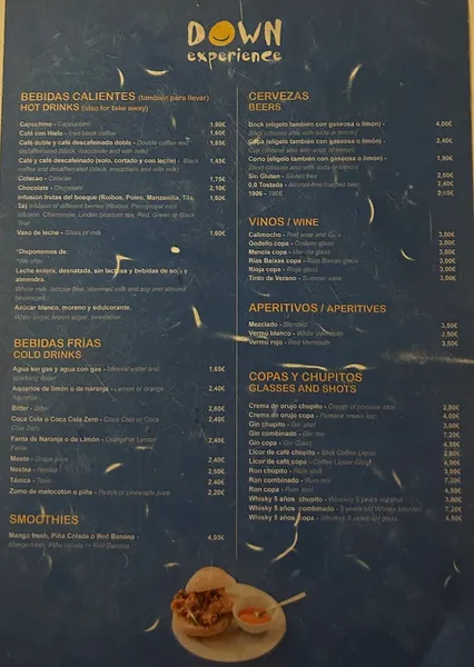 menu 1 of El Quiosco Down Experience