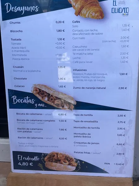 menu 2 of El Quiosco Down Experience