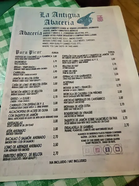 menu 0 of LA ANTIGUA ABACERÍA. TRIANA