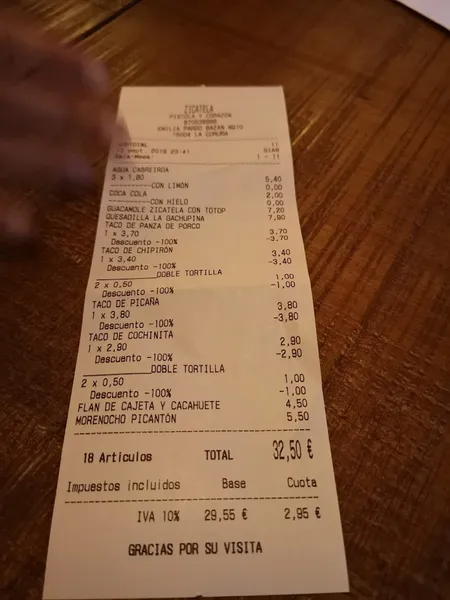 menu 2 of Zicatela