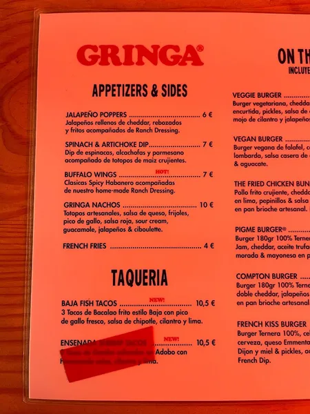 menu 1 of Gringa