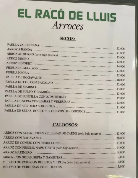 menu 1 of Restaurant El Racó de Lluís