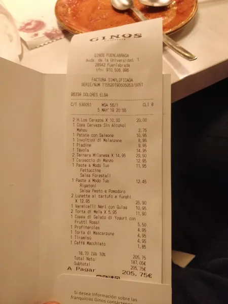 menu 1 of Ginos