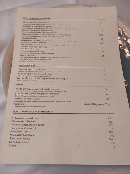 menu 0 of Restaurante SottoSopra Madrid