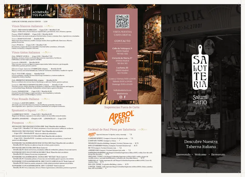 menu 0 of Salutteria Velázquez - Restaurante Italiano en Madrid